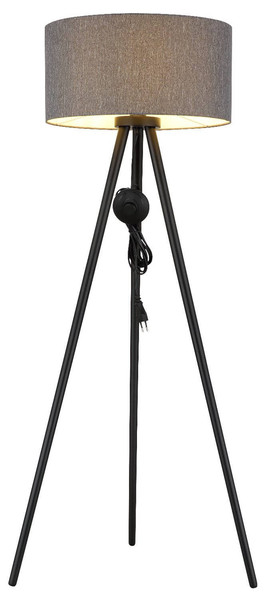Globo Stehleuchte Stabilo E27 Schwarz matt anthrazit Holz Textil 148cm