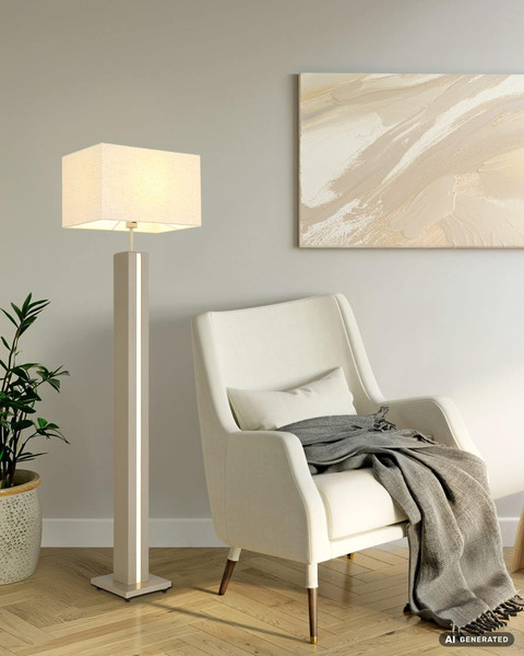 Globo Stehleuchte Forest E27 + LED 17W dimmbar warmweiss Sandfarben matt naturfarben MDF Leinen 150cm