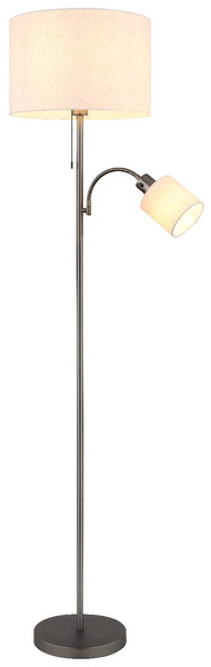 Globo Stehleuchte Thea 2-flammig E27 + E27 Schwarz-chrom matt cremefarben Metall Leinen 165cm