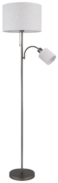 Globo Stehleuchte Thea 2-flammig E27 + E27 Schwarz-chrom matt cremefarben Metall Leinen 165cm