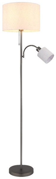 Globo Stehleuchte Thea 2-flammig E27 + E27 Schwarz-chrom matt cremefarben Metall Leinen 165cm