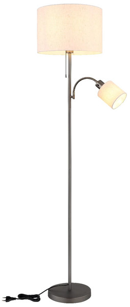 Globo Stehleuchte Thea 2-flammig E27 + E27 Schwarz-chrom matt cremefarben Metall Leinen 165cm