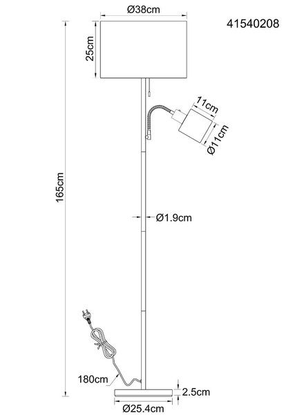 Globo Stehleuchte Thea 2-flammig E27 + E27 Schwarz-chrom matt cremefarben Metall Leinen 165cm