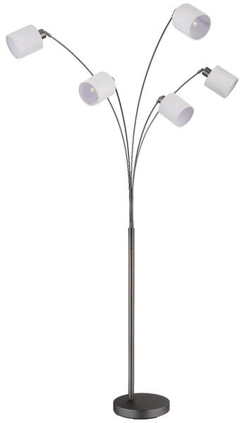 Globo Stehleuchte Thea 5-flammig E27 Schwarz-chrom matt cremefarben Metall Leinen 200cm