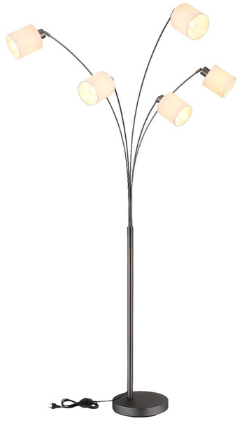 Globo Stehleuchte Thea 5-flammig E27 Schwarz-chrom matt cremefarben Metall Leinen 200cm