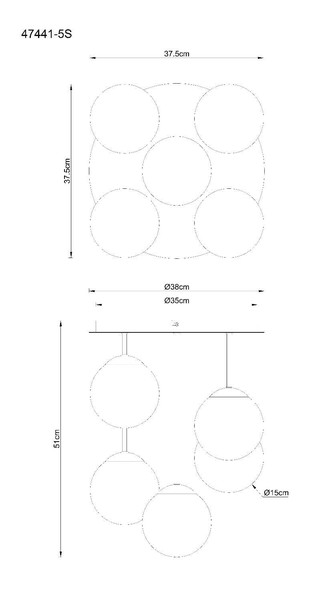 Globo Deckenleuchte Harmon 5-flammig E14 Schwarz matt rauchfarben Metall Glaskugeln Ø38cm