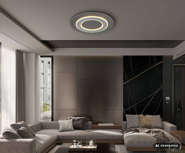 Globo LED Deckenleuchte Jayden 40W warmweiss Anthrazit gebürstet grau gebürstet Metall MDF Ø48cm
