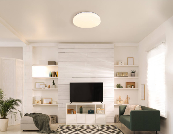 Globo Warata LED Deckenleuchte 12W Warmweiß Weiß Matt, Metall Fernbedienung Nachtlicht Sparkle-Dekor Memoryfunktion Ø33cm 48037RGB