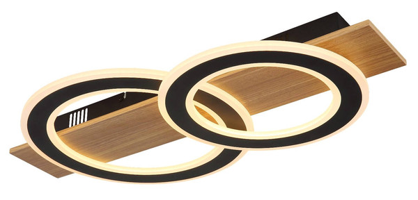 Globo LED Deckenleuchte Jayden 40W warmweiss Holzoptik dunkel schwarz matt Metall 63x35cm