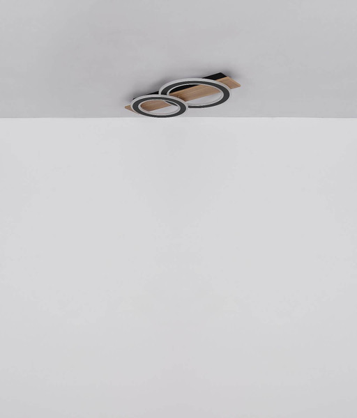 Globo LED Deckenleuchte Jayden 40W warmweiss Holzoptik dunkel schwarz matt Metall 63x35cm