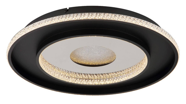 Globo LED Deckenleuchte Marsh 30W dimmbar Fernbedienung CCT warm-/tageslichtweiss Schwarz matt klar Metall Kunststoffkristalle Ø52,5cm