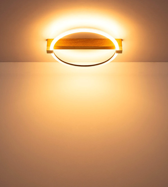 Globo LED Deckenleuchte Fletcher 15W warmweiss Holzoptik dunkel Metall 41x38cm