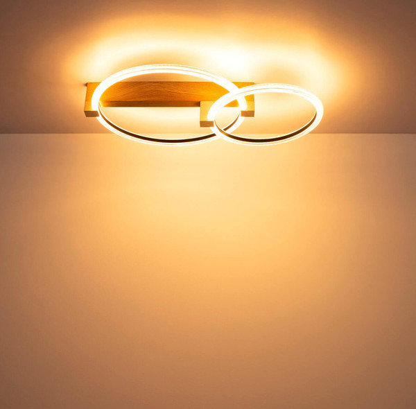 Globo LED Deckenleuchte Fletcher 24W warmweiss Holzoptik dunkel Metall 58x40cm
