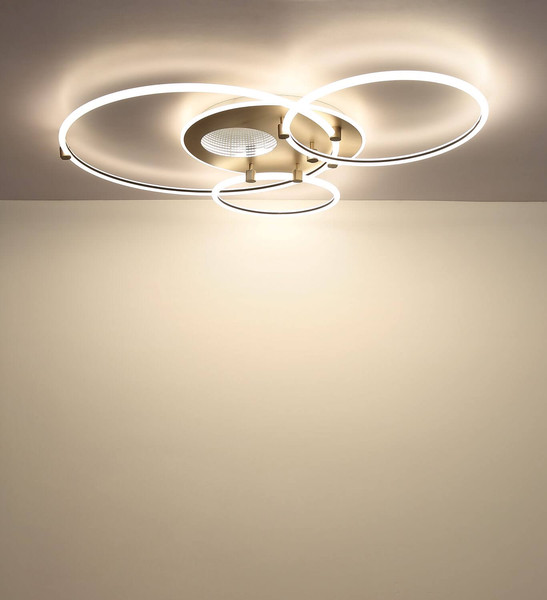 Globo LED Deckenleuchte Deon 80W CCT warm-/neutral-/tageslichtweiss Weiß matt Metall Champagner 108x95cm