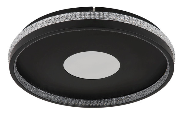 Globo LED Deckenleuchte Shirley 30W dimmbar Fernbedienung CCT warm-/tageslichtweiss Schwarz matt klar Metall Kunststoffkristalle Ø41cm