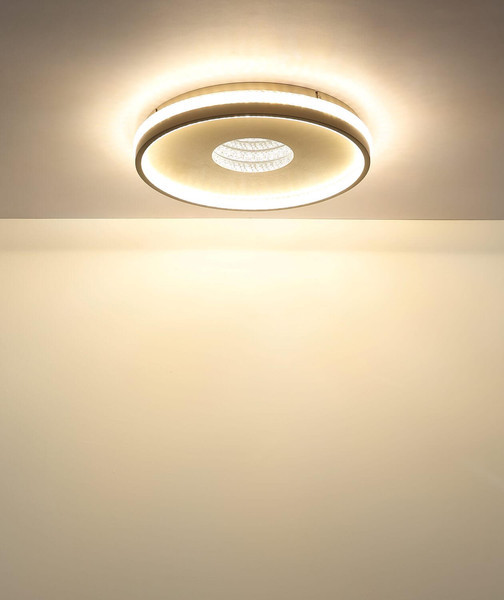 Globo LED Deckenleuchte Shirley 30W dimmbar Fernbedienung CCT warm-/tageslichtweiss Sandfarben matt klar Metall Kunststoffkristalle Ø41cm