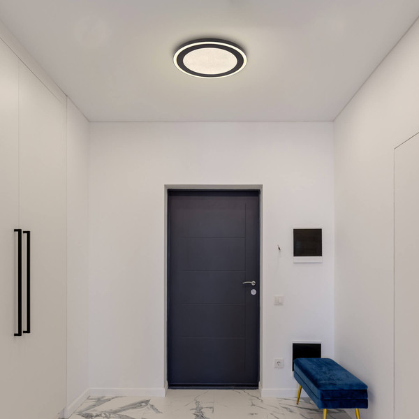 Globo Davies LED Deckenleuchte 24W Neutralweiß Schwarz Matt, Metall Memoryfunktion Ø34cm 48902