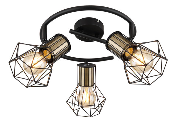 Globo Priska E27 Strahler 3-fach 40W Schwarz Matt, Metall Ø13cm 54017-3M