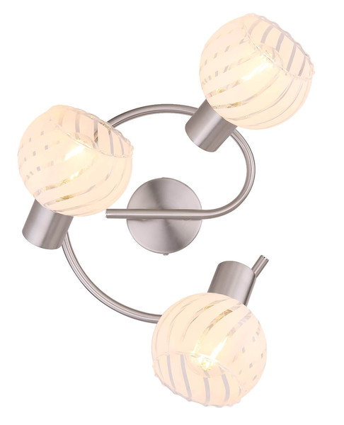 Globo Strahler Willy 3-flammig E27 Nickel matt Metall Glas Ø28cm