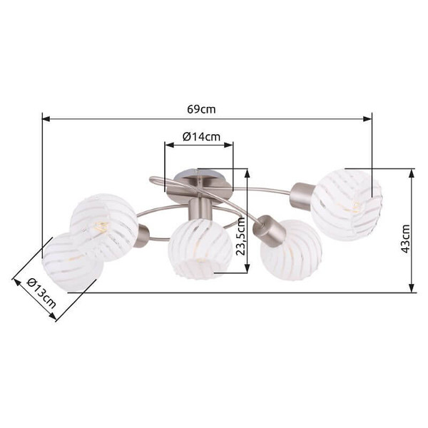 Globo Deckenleuchte Willy 5-flammig E27 Nickel matt Metall Glas 69x43cm
