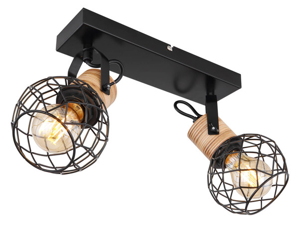 Globo Lacky E27 Strahler 2-fach 60W Schwarz Matt, Metall Ø12cm 54039-2