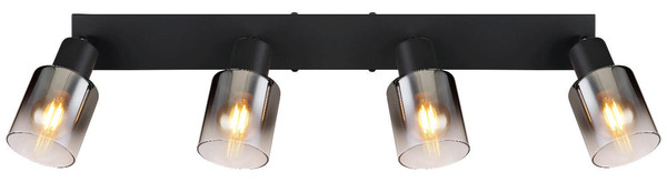 Globo Strahler Hubertus 4-flammig E14 Schwarz matt rauchfarben Metall Glas 56x14cm