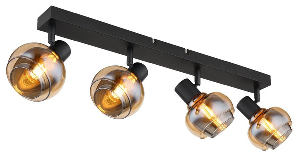 Globo Strahler Tokki 4-flammig E14 Schwarz matt amber Metall Glas 56x13,5cm
