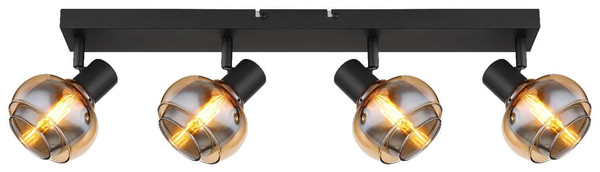 Globo Strahler Tokki 4-flammig E14 Schwarz matt amber Metall Glas 56x13,5cm