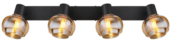 Globo Strahler Tokki 4-flammig E14 Schwarz matt amber Metall Glas 56x13,5cm