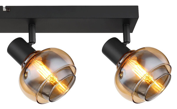 Globo Strahler Tokki 4-flammig E14 Schwarz matt amber Metall Glas 56x13,5cm