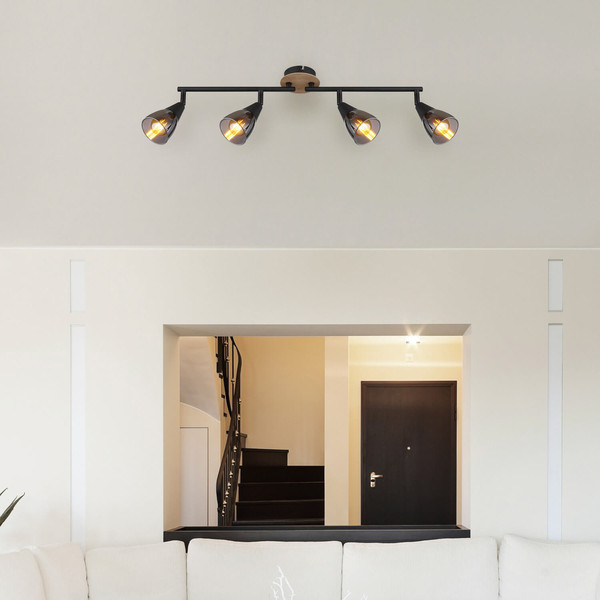 Globo Mubby E14 Strahler 4-fach 25W Schwarz Matt, Metall Ø7,2cm 54311-4