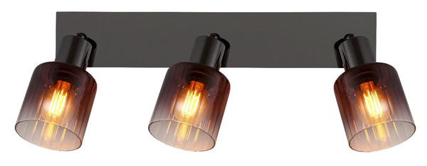 Globo Strahler Satella 3-flammig E14 Schwarz-chrom kupferfarben Metall Glas 40x18cm