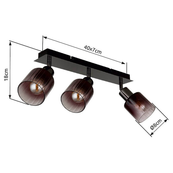 Globo Strahler Satella 3-flammig E14 Schwarz-chrom kupferfarben Metall Glas 40x18cm