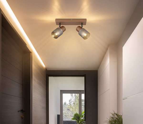 Globo Satella E14 Strahler 2-fach 40W Kaffeefarben Matt, Metall Ø7cm 54314-2