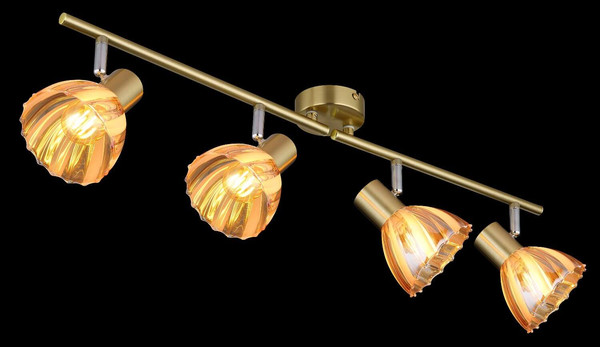 Globo Strahler Zachery 4-flammig E14 Messingfarben matt amber Metall Glas 70x19cm