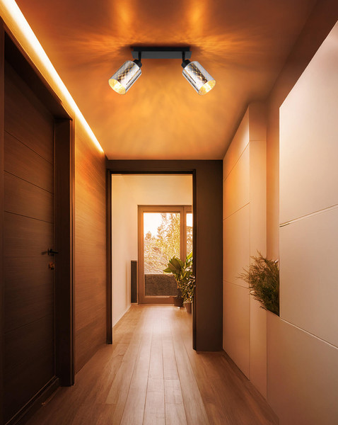 Globo Alonso E27 Strahler 2-fach 40W Schwarz Matt, Metall Ø9cm 54316-2