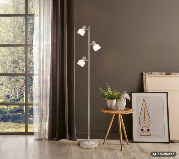 Globo Stehleuchte Planta 3-flammig E14 Sandfarben matt Metall Glas 154cm