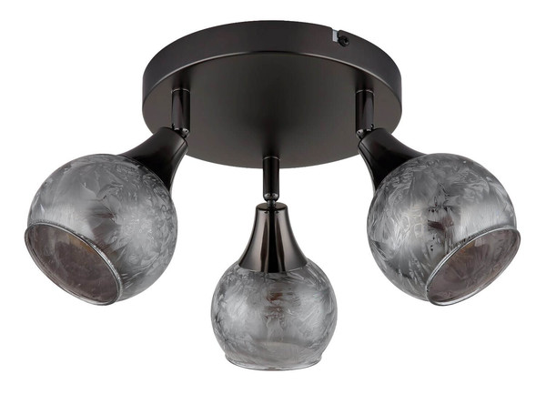Globo Strahler Frosta 3-flammig E14 Schwarz-chrom matt rauchfarben Metall Glas geeist Ø32cm
