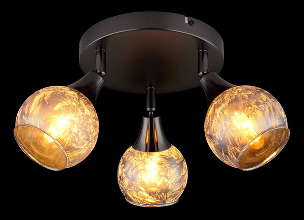 Globo Strahler Frosta 3-flammig E14 Schwarz-chrom matt rauchfarben Metall Glas geeist Ø32cm