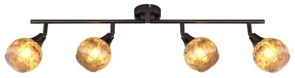Globo Strahler Frosta 4-flammig E14 Schwarz-chrom matt rauchfarben Metall Glas geeist 70x19cm