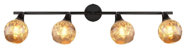 Globo Strahler Frosta 4-flammig E14 Schwarz-chrom matt rauchfarben Metall Glas geeist 70x19cm