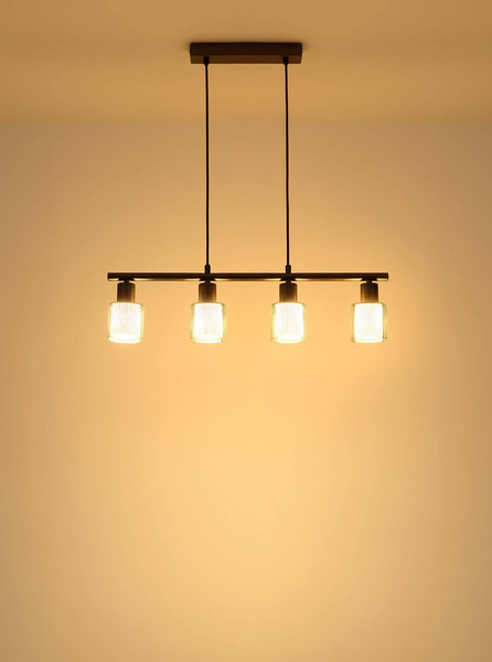 Globo Pendelleuchte Villegas 4-flammig E14 Schwarz-chrom matt verchromt Metall Glas 120x62cm