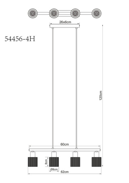 Globo Pendelleuchte Villegas 4-flammig E14 Schwarz-chrom matt verchromt Metall Glas 120x62cm