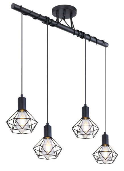 Globo Xara I Pendelleuchte 4-fach Schwarz, Metall Ø8cm 54802S-4
