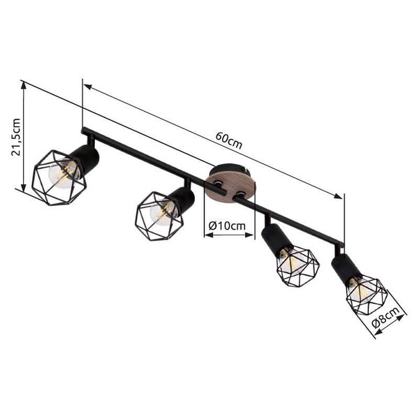 Globo Strahler Xara I 4-flammig E14 Schwarz Metall 60x21,5cm