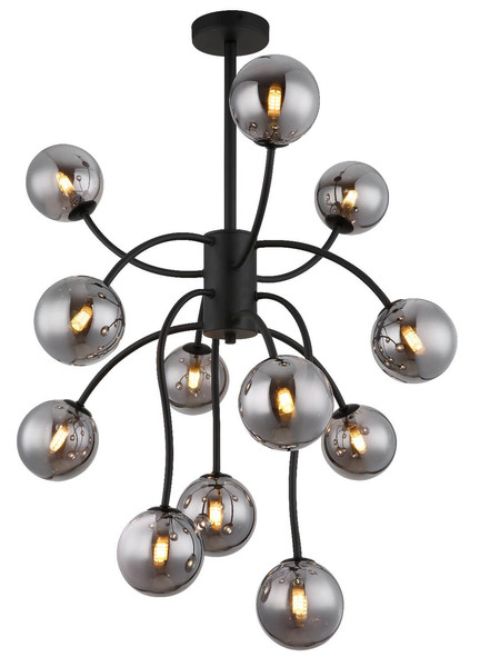 Globo LED Deckenleuchte Riha 12-flammig G9 LED 12x 3,5W warmweiss Schwarz matt rauchfarben Metall Glaskugeln Ø62cm