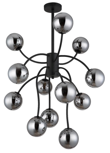 Globo LED Deckenleuchte Riha 12-flammig G9 LED 12x 3,5W warmweiss Schwarz matt rauchfarben Metall Glaskugeln Ø62cm