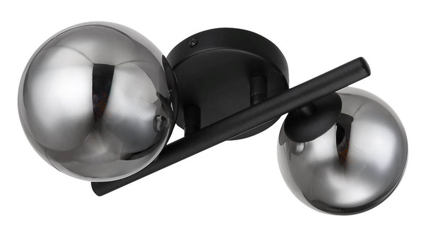 Globo LED Wandleuchte Riha 2-flammig G9 LED 2x 3,5W warmweiss Schwarz matt rauchfarben Metall Glas 25x24cm