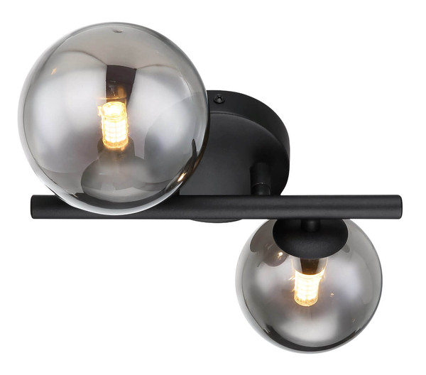Globo LED Wandleuchte Riha 2-flammig G9 LED 2x 3,5W warmweiss Schwarz matt rauchfarben Metall Glas 25x24cm