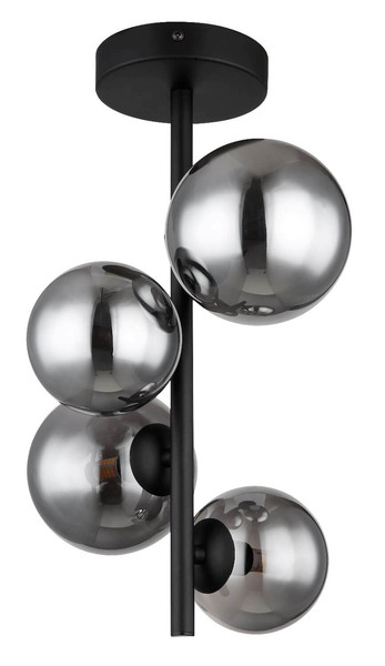 Globo LED Deckenleuchte Riha 4-flammig G9 LED 4x 3,5W warmweiss Schwarz matt rauchfarben Metall Glas Ø23,5cm
